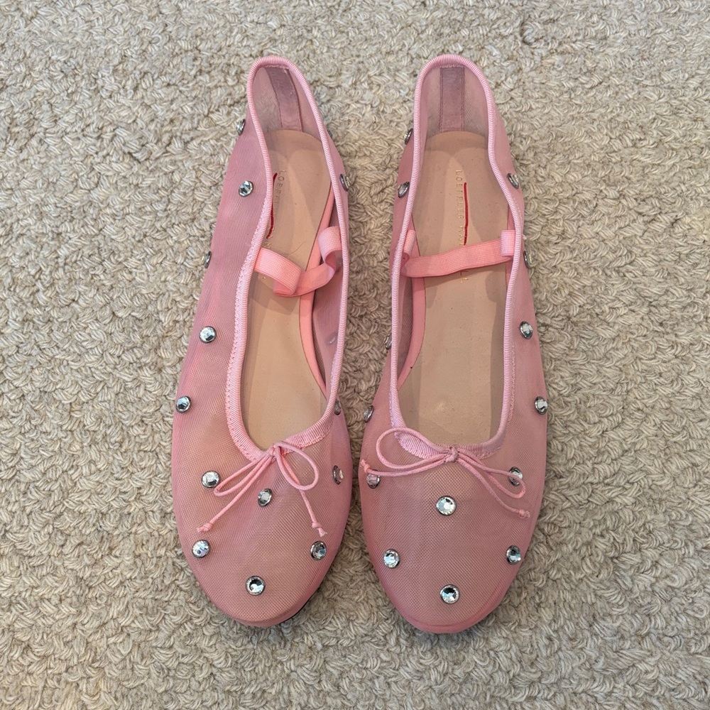 Loeffler Randall Pink Mesh Ballet Flats with Embellishments -NEW